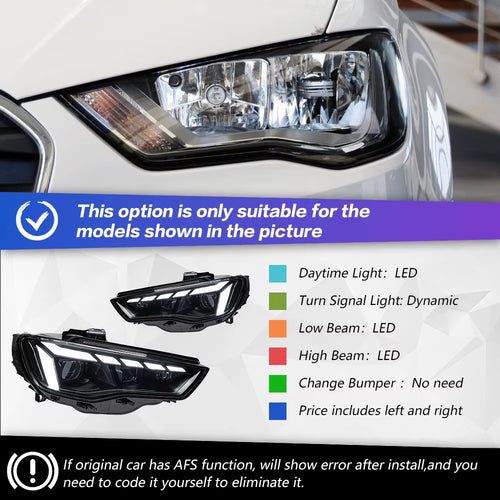 Audi A3 Headlights 2013-2016 A3 8V LED Headlight Projector Lens DRL Head Lamp AKD Car Styling 
